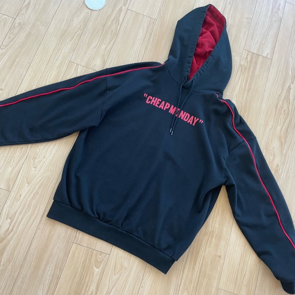 Cheap Monday Hoodie In Black With Red Side Stripe - Picture 3 of 5